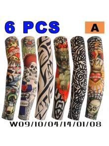 6pcs Men's New Spring/Summer Tattoo Arm Sleeve, Seamless Outdoor Cycling Sun Protection Sleeve Set - Type C - 6pcs - View 3