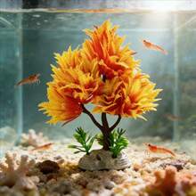 人造迎宾松树水族箱装饰，采用PE材质，鲜艳的橙黄色火焰状设计，为鱼虾提供躲藏和栖息场所，有助于缓解压力，底座稳固，适用于水族箱、假山、花园、酒店和餐厅装饰，易于清洁，是水族箱造景的理想配件。 - A - 查看 3