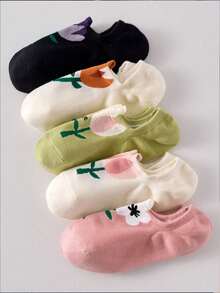 1/5 Pairs Women Casual Boat Socks, Non-Slip, Durable For Daily Commute - Multicolor - View 7