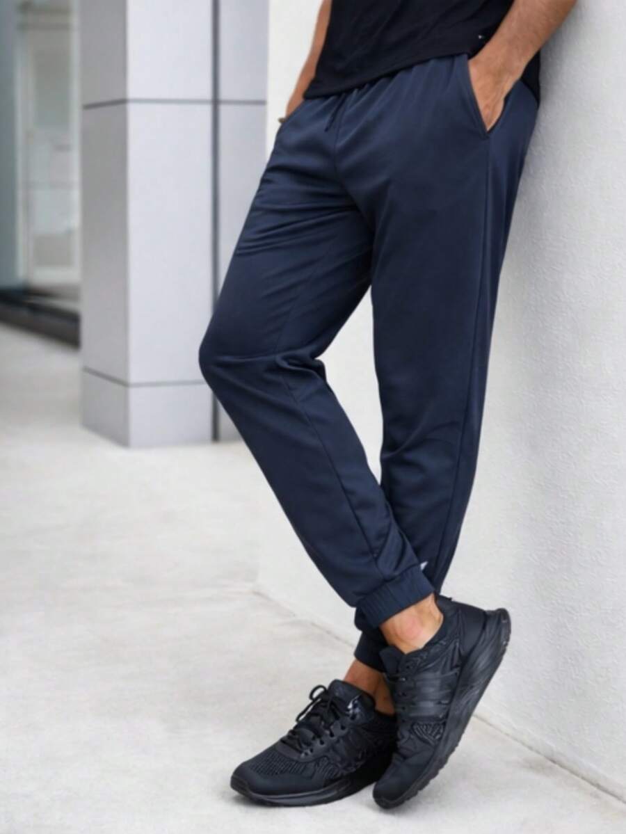 Men's Dry Fit Jogger Pants For Sports And Gym Use With Reflective Detail - Blue - View 1