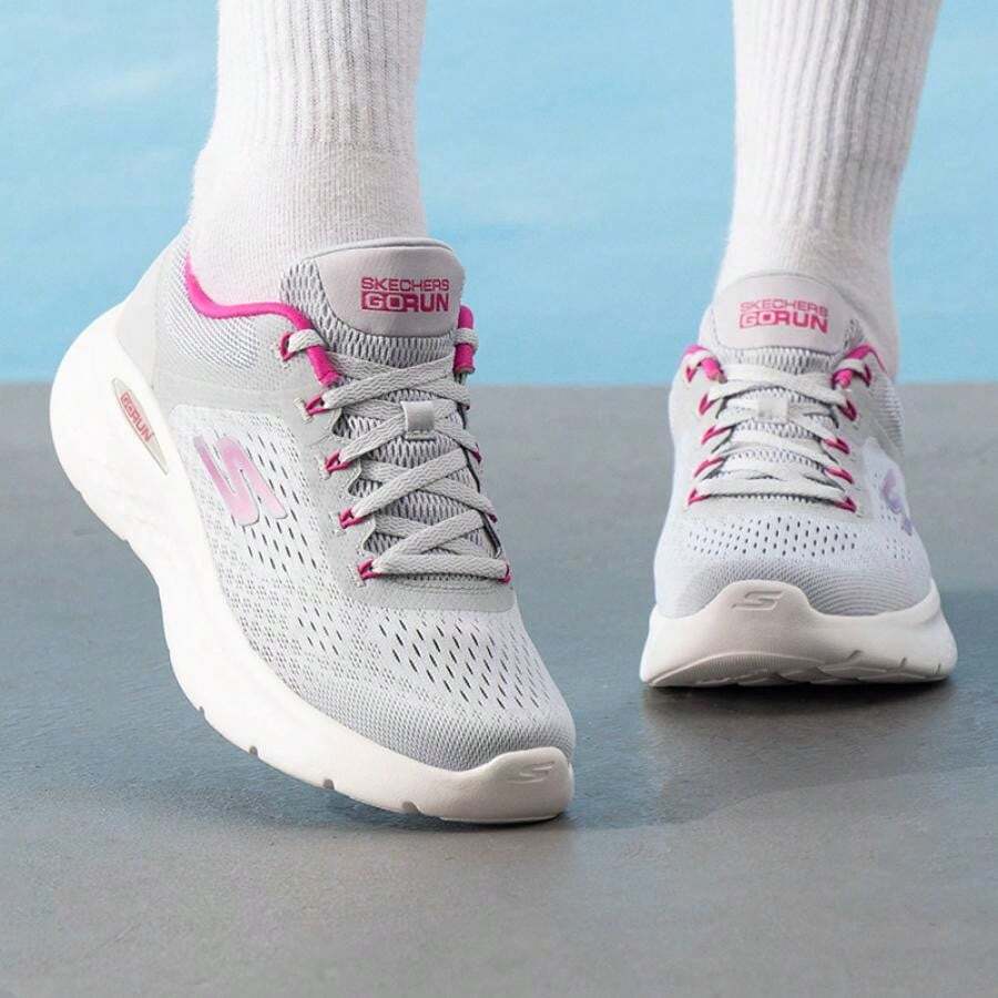 Skechers 129423-GYPK Women's Casual Cushioned Breathable Shoes For Daily Wear And Travel - Grey/Pink - View 1