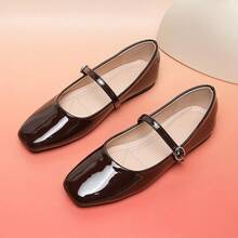 方头极简主义女士玛丽珍平底鞋 - 咖色 - 查看 13