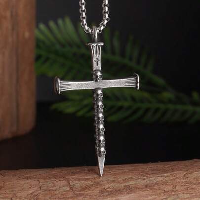 1pc Vintage Gothic Skull Cross Pendant Necklace