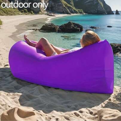 1pc Outdoor Inflatable Sofa Cushion, With Storage Bag, Portable & Lightweight, Easy To Clean, Suitable For Camping, Beach, Outdoor Leisure, Quick Inflation, Durable Polyester Material