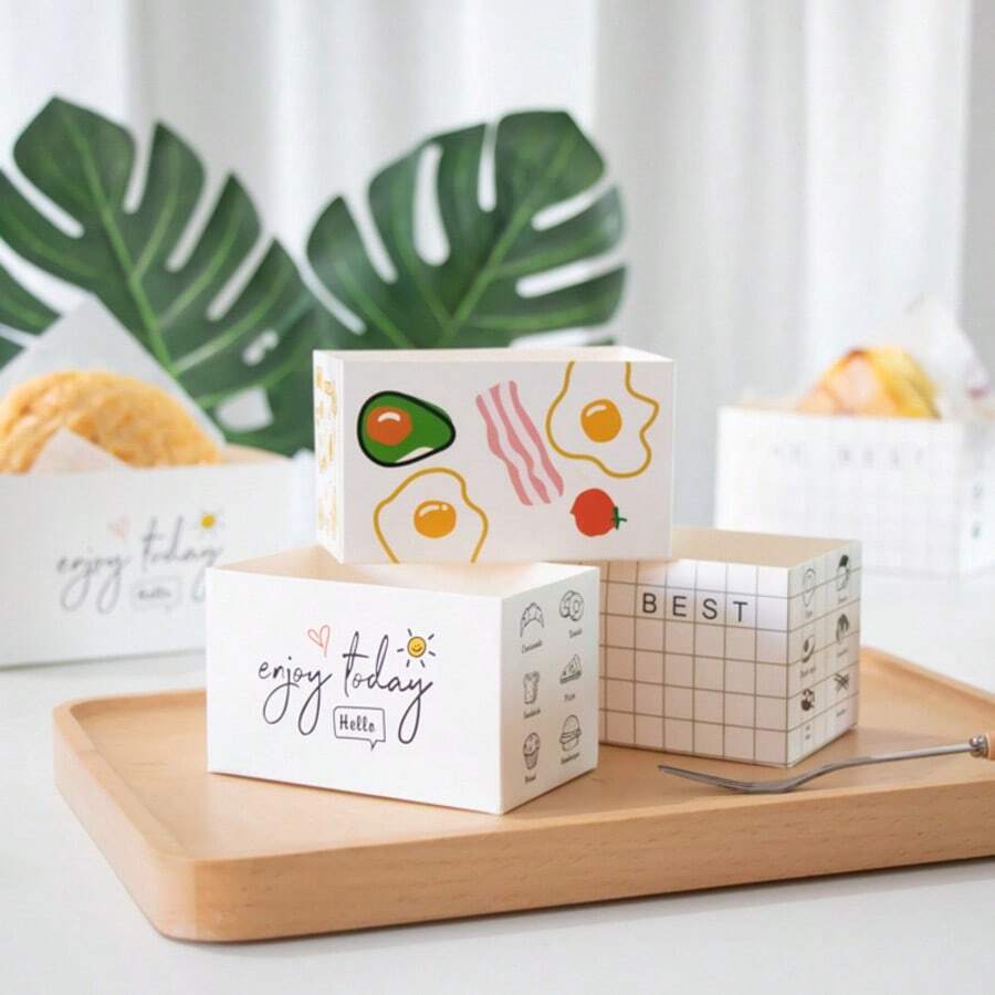 50pcs Portable Sandwich Packaging Boxes, Toast Bread Takeout Boxes, Bakery Snack Food Containers, Suitable For Cafe, Bakery, Takeout, Picnic, Lunch, Dessert