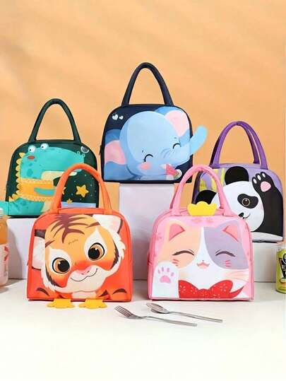 1pc New Cartoon Lunch Bag, Thick Aluminum Foil Lunch Bag, Small Portable Insulated Food Container Bag, Back To School Essential, Insulated Lunch Box Bag Aluminum Foil Cartoon Tote Bag For Students Office Lunch, Christmas Gift, Ramadan, Valentine's Day, Birthday Gift