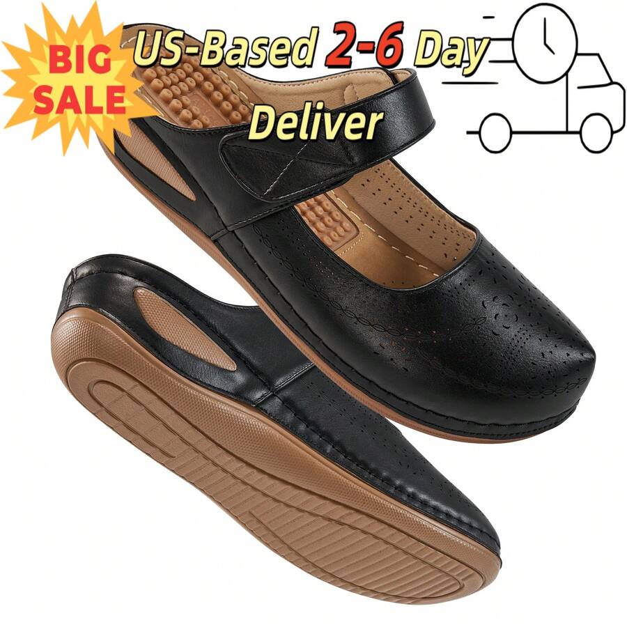 Women's Fashion-Forward Sport Mules: Perforated Breathable Platform Sandals With Arch Support & Adjustable Strap | Orthopedic-Enhanced Slide Sandals For Beach, Vacation & Casual Outings | Comfortable Thick Sole Design With  Technology.Women's Summer Black Wedge Sandals.Sandalias De Mujer Elegante,Zapatillas Elegantes De Mujer, - 黑色 - 查看 1