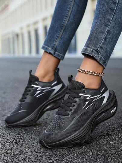 1 Pair Breathable Mesh Printed Sneakers For Teenagers, Boys & Girls, Round Toe Lace-Up Design, Popcorn Thick Sole + MD Non-Slip Outsole, Fashion Casual Sports Shoes, Suitable For Marathon Exercise & Running All Seasons