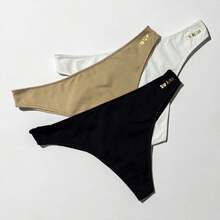 Set Of 3 Double String Panties - Polyamide With Cotton Lining - Cinnamon, White, Black - View 7