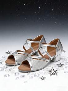 Girls' Low Heel Latin Dance Shoes, Practice Dance Sandals, Beginner Social Dance Shoes - Silver - View 5