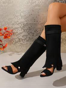 Fashionable Summer Boots, Detachable Stacked Heel Boots, Versatile Tall Boots & High Heel Sandals - Black - View 4
