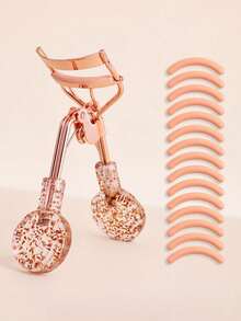16pcs/5pcs/1pc Eyelash Tools, Rose Gold Transparent Orange Glitter Round Handle Eyelash Curler, Manual Portable Eyelash Curler, Beauty Makeup Tool, Suitable For Home, Travel, Salon, Women's Gift, Mother's Day Gift - Orange - View 11