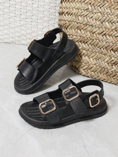 儿童魔术贴凉鞋，金属扣装饰，时尚沙滩凉鞋，缝制工艺，男童鞋