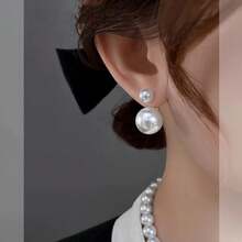 1 Pair Classic French Style Versatile Fashion Large & Small Pearl Earrings, 2026 New Luxury Retro Elegant Silver Needle Earrings For Women - White - View 1