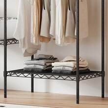 Heavy Duty Freestanding Closet Wardrobe Organizer - Black Metal Clothes Rack With 4 Hanging Rods, 8 Shelves - Adjustable Portable Bedroom Storage - Max 890LBS - Wire Design - Black - View 6