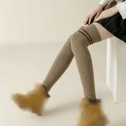 1 Pair Women Over-The-Knee Leg Warmers, Thick Fleece Lined Thermal Knee High Leg Warmers For Autumn/Winter