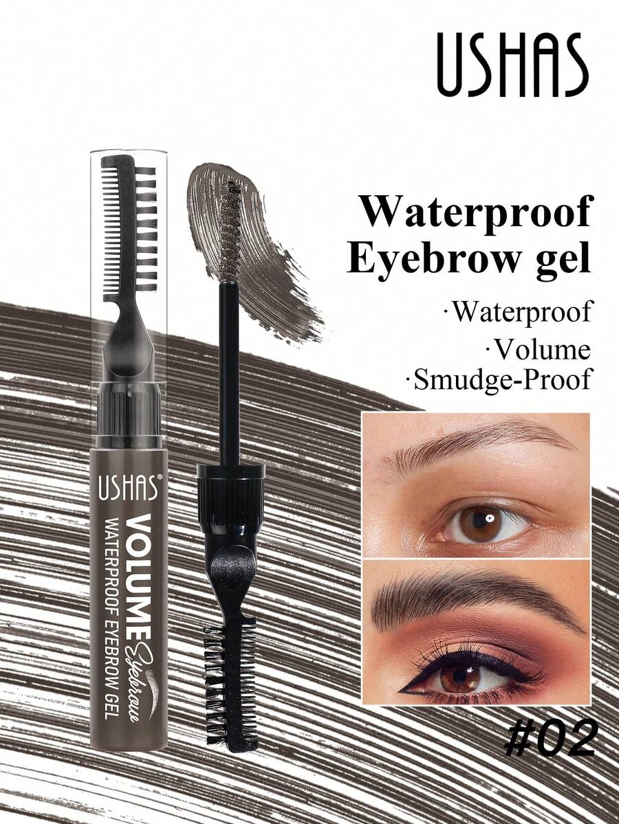USHAS眉胶，内置刷子和梳子，防水防汗，持久定型，打造自然蓬松眉形，黑色和棕色可选，适合所有肤质。 - #02 - 查看 1