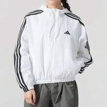 adidas 3-Stripes 輕運動休閒連帽寬鬆條紋夾克外套 女款 白色 - 白色 - 查看 3