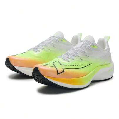 XTEP Men's One-Piece Road Running Shoes, Outdoor Sports Running Shoes For All Seasons, Daily Commute & Gym Workout, Classic White/Mandarin Orange
