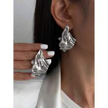 Irregular Wave Earrings, 1pair Vintage Asymmetrical Abstract Metal Leaf Drop Earrings, Minimalist Chic Jewelry Gifts For Women, Suitable For Daily, Festival, Party And Banquet Decoration - Vàng kim-1 - Xem 5