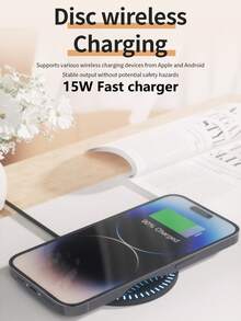 15W桌面无线充电器，带充电指示灯，兼容支持Qi标准的智能手机、耳机，兼容 8/X/11/12/13/14/15/16/17系列无线充电器 - 黑色 - 查看 4