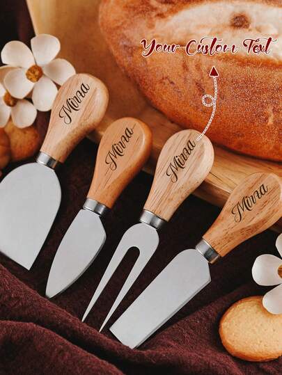 4-Piece Personalized Charcuterie Cheese Knife Set, Engraved Cheese Utensil Set, Gift For Mom, Housewarming Party, Cheese Spreader, Customized Wedding