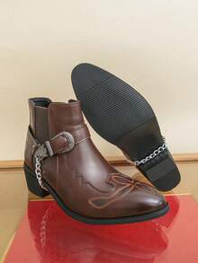 切尔西靴 男士踝靴 街头复古休闲鞋 青年鞋 拉链高帮鞋 男靴 秋冬新款 - 棕色 - 查看 15