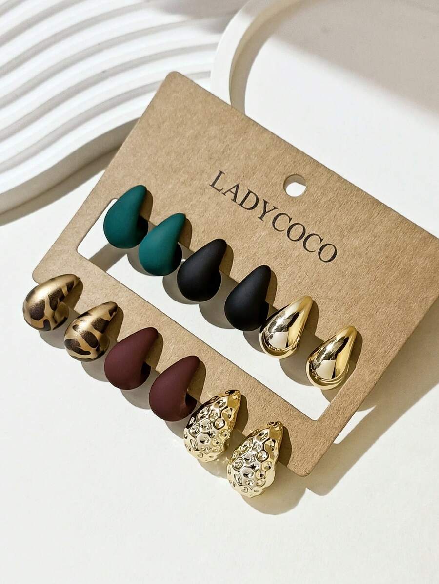 LADYCOCO 6 Pairs/Set Fashionable Cute Multi-Color Teardrop Earrings Set, Suitable For Women's Daily Wear - Multicolor - View 1