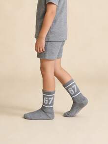 3 pares de calcetines para niños, estilo deportivo transpirable para niños y niñas, diseño del número 67, cómodos para uso diario, regalo de vuelta al colegio - Gris Claro - Ver 4