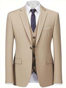 Men's Three-Piece Suits, Single-Breasted Black Suit And Trousers Suits, Lapel Suits And Vest Suits, Wedding Dresses, The Best Choice For Men's Suits, Work Uniforms, Party Outfits, Wedding Suits, Holiday Gifts, 3-Piece Suits - 卡其色 - 查看 3