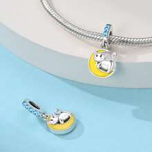 1 件镀银创意动物猫咪玩耍球安全链吊坠，羊羔珠小猫玩耍蝴蝶月亮猫花篮猫茶杯猫吊坠，神秘麋鹿吊坠，适用于原创蛇形手链项链串珠手链 DIY 首饰制作，奢华女友礼物 - 彩色 - 查看 9