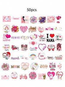 50 Pcs Mother's Day Stickers, Warm Pink Theme With Bilingual (English/Spanish) Love Quotes, Waterproof Decals For Gift Wrapping & Journal, Scrapbook Stickers, School Supplies Scrapbook Supplies Stationery Funny Stickers Kindle - Mother's Day - View 10