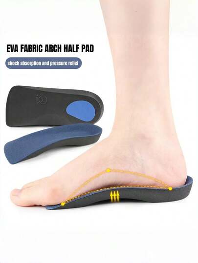 1 Pair Black & Blue EVA Arch Support Semi-Full Insole, U-Shaped Heel Anti-Twist Shock Absorbing Rebound Sports Shoes/Boots Accessory