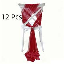 12条纱质椅套，尺寸20*275厘米/7.8*108英寸，浪漫柔软轻盈，适用于婚礼宴会、生日派对、新娘送礼会、酒店用餐、家庭聚会、庆典、餐厅招待会、节日聚会、活动装饰等场合。 - 彩色 - 查看 12