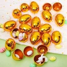 6pcs/12pcs Golden Colorful Plastic Easter Eggs Fillable Easter Eggs With Bunny & Hop Design For Easter Egg Hunt Party Supplies - Multicolor - View 3