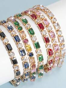 1 Chiếc, Vòng tay dây xích tennis thanh lịch dành cho nữ - Trang sức vàng đính đá Cubic Zirconia tổng hợp, dây chuyền bền chắc, chống phai màu, quà tặng hàng ngày và các dịp trang trọng, kỷ niệm, sinh nhật, ngày Valentine - Vòng tay sang trọng, trang sức vàng, trang sức chống phai màu, phong cách cổ điển, công nghệ chất lượng cao. - Nhiều màu - Xem 2
