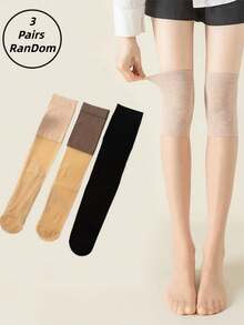 1/3/6双装女士袜子，随机春夏拼接过膝防勾丝防滑透气袜 - 彩色 - 查看 4