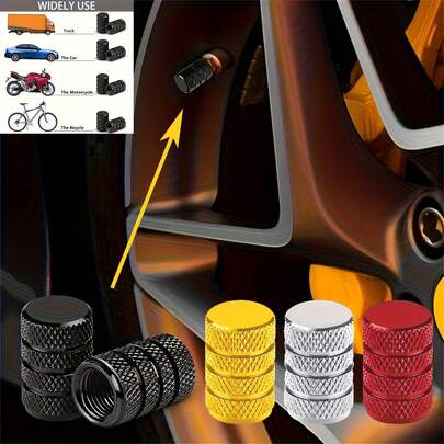 4 nắp van lốp xe bằng nhôm mạ anod, chống ăn mòn, dùng được cho ô tô, xe tải, xe máy và xe đạp.