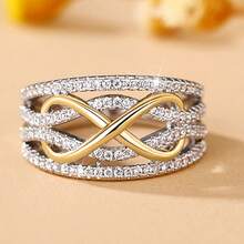 精美立方氧化锆无限符号戒指，女士日常、派对、结婚戒指、情人节浪漫礼物 - 彩色 - 查看 3