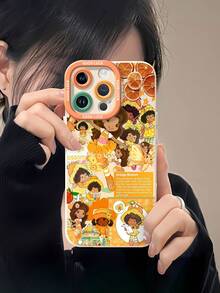 Estuche para teléfono con patrón de personajes de flor de naranja Compatible con estuches para teléfonos   17  16 Pro Max  15 Pro Max  13 y  12 Hecho de material de TPU que brinda protección contra golpes y caídas Un regalo perfecto para familiares, amigos, seres queridos, novios y novias y para Navidad - Blanco antiguo - Ver 6