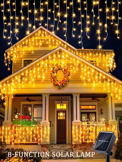 1pc Solar Icicle Lights, Solar Outdoor Curtain Lights, Solar String Lights, 96 LED Indoor Outdoor Christmas Lights, 8 Flashing Modes Eaves Lights, Solar Powered Outdoor Decorations (Warm White/White/Color), Fairy Lights Curtain, Icicle LED Fairy Lights, Suitable For Home Holiday Decoration, Fairy Lights, Holiday Decorations, Outdoor Fairy Lights, Indoor Decor Lights, Garden, Party, Balcony, Garden House, Garden, Party, Balcony, Roof, Bedroom, Wedding, Tree Hanging, Roof.