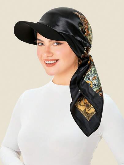 1pc Floral Print Triangle Headscarf Hat With Double Layer Satin Brim For Women Comfortable Fit & Protection Ideal For Daily Wear, Outdoor Activities, Beach Vacations Spring Summer Collection Perfect Gift For Mother'S Day