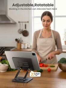 360度旋转平板电脑支架，手机和平板电脑支架，铝塑面板+碳钢底座，多功能桌面懒人支架，360度旋转可折叠，轻便易携。 - 查看 8