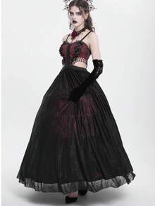 EVA LADY Đầm maxi dây mảnh ren Gothic, đầm dạ hội lưới đính cườm tua rua khoét hở gợi cảm. - Màu Đỏ Sâu - Xem 2