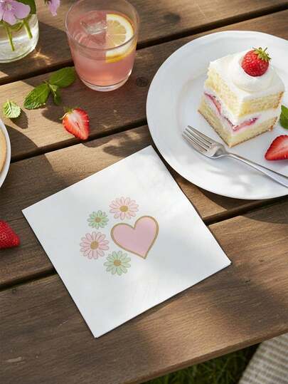 50/20/1pc Disposable Heart-Shaped Printed Paper Napkins, Portable Tissue, 3-Ply Thick Absorbent Paper Napkins, Suitable For Home, Valentine's Day, Birthday Party, Tableware, Restaurants And Kitchens