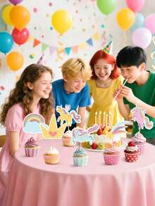 24 món đồ trang trí bánh kem chủ đề kỳ lân, đồ trang trí bánh sinh nhật kỳ lân, phụ kiện trang trí bánh sinh nhật cho bé, cờ và que cắm bánh. - Nhiều màu - Xem 3