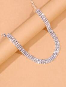 1 pieza Collar de cadena con garra de 3 filas de rhinestones - Plateado - Ver 3