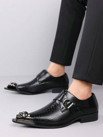 1 Pair Men's Low-Top Pointed Toe Flat PU Leather Upper Rubber Sole Durable Casual Business Shoes