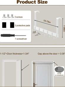 重型门挂钩，大号门挂式毛巾架，带 8/7/6 个挂钩，经久耐用，易于安装，适用于浴室、卧室、厨房，可悬挂毛巾、外套等。 - 白色 - 查看 4