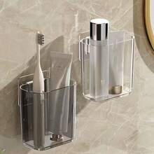 2pcs/1pc Bathroom Shelf, Minimalist Design Wall-Mounted Toothbrush Holder, Self-Adhesive Electric Toothbrush Storage Box, Waterproof Toothbrush Rack, Cosmetic Organizer, Space-Saving Wall Mount, Suitable For Bathroom, Vanity, Sink, Toilet, Countertop, No Drilling Required, Toothpaste & Toothbrush Cup Drainage, Household Items, Travel Essential, Daily Use, Bathroom Accessories, Unique Gift, Creative Home Bathroom Decor - Multicolor - View 6